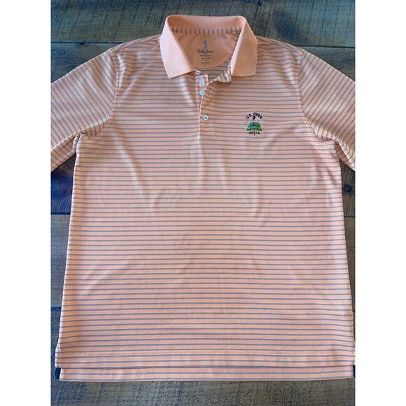 Mens Bobby Jones Performance Orange Striped Short Sleeve US Open Golf Polo Large - Picture 1 of 8